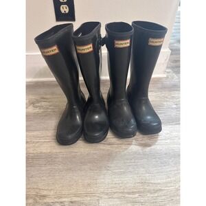 Hunter Kids Gloss Black Rain Boots Bundle Waterproof Size US 2B/3G & 3B/4G